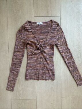 Madewell Women's Pink Brown Tie-Front Rib Knit Top